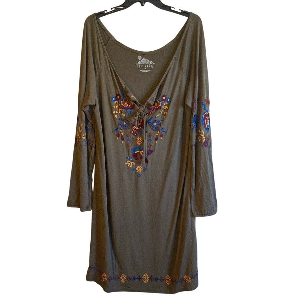 Sahalie floral embroidered tunic dress size medium